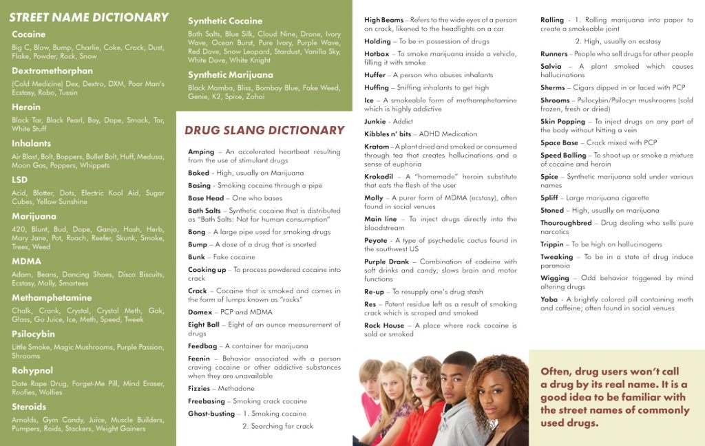 Drug Slang Dictionary Pamphlet Prevention Treatment Resources
