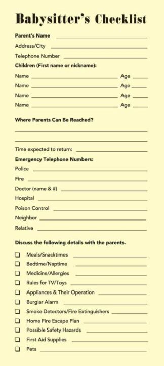 Babysitter's Checklist
