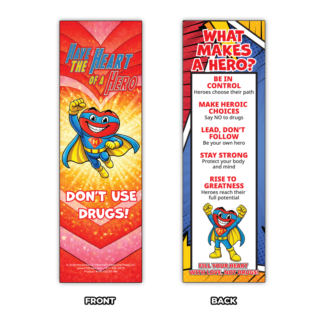 Heart of a Hero double sided bookmarks with drug free tips for kids