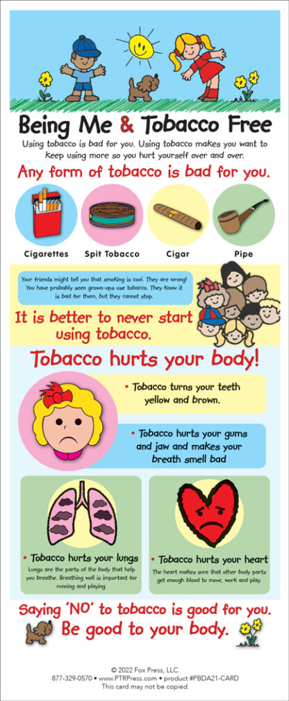 being me and tobacco free information card