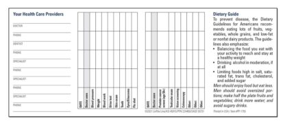 Custom Men's Health Record and Dietary Pocket Chart