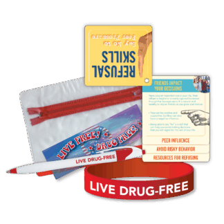 Live Drug Free Kit Pencil Pouch with Pen Bookmark Wristband and Flip Tip
