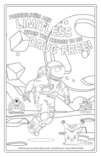 Astronaut Space Themed Coloring Posters for Red Ribbon Week