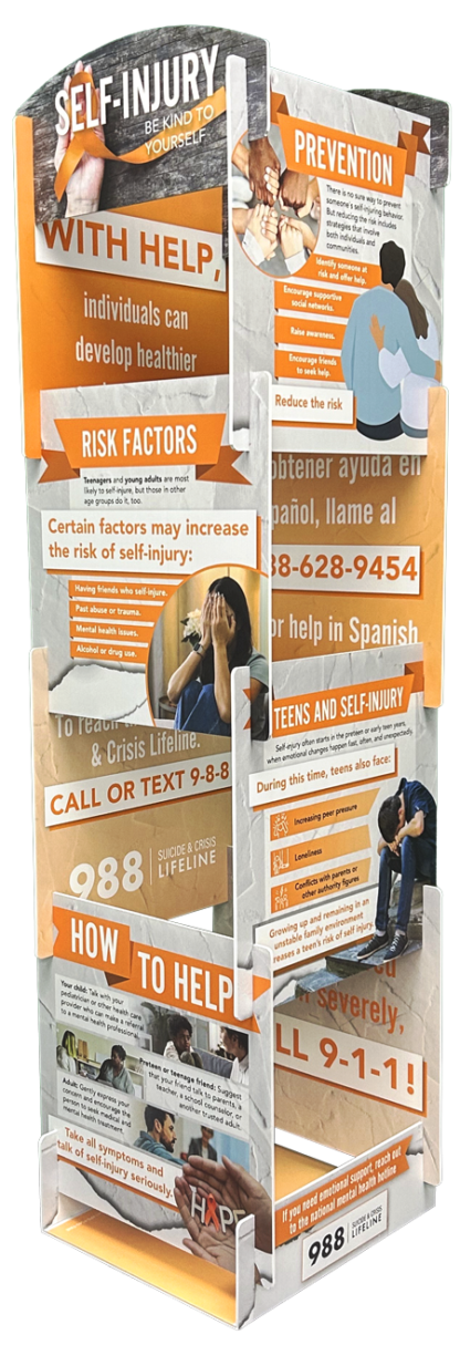 Self Harm Awareness Tabletop Tower for schools, counseling offices, clinics, and community programs