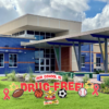 Drug Free MVP yard signs lawn display with basketball and baseball themed pieces and red ribbon stakes for Red Ribbon Week