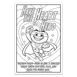 Have the Heart of a Hero drug prevention coloring poster for kids with superhero-themed Red Ribbon Week artwork
